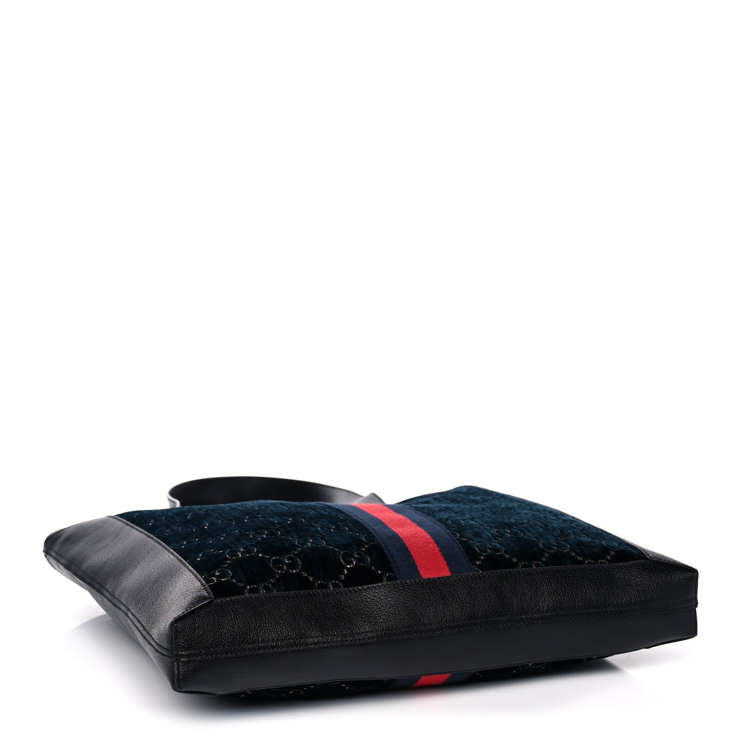 Gucci Velvet GG Monogram Textured Calfskin Web Large Ophidia Vertical Shopping Tote Blue Beige Black 4 of 11