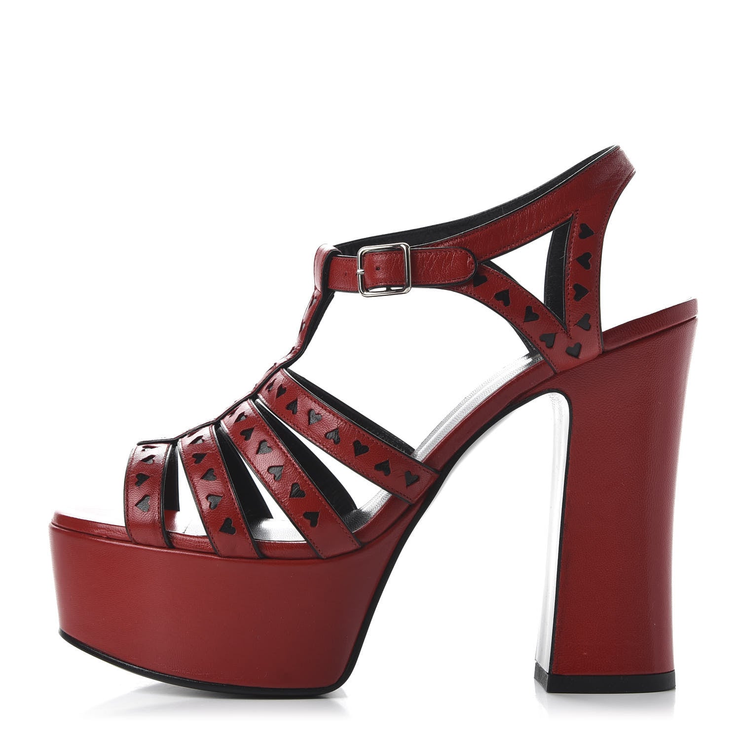 Saint Laurent Calfskin Tripon Heart Platform Sandals 36.5 Red Black 1 of 10