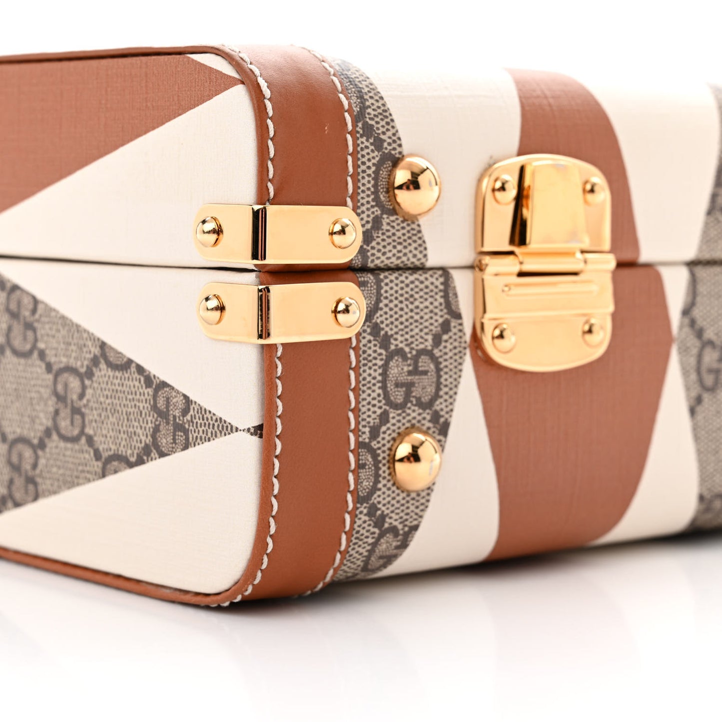 GG Supreme Monogram Boarded Dyana Calfskin Rhombus Print Savoy Top Handle Beauty Case Beige Ebony Mystic White Hazel Brown