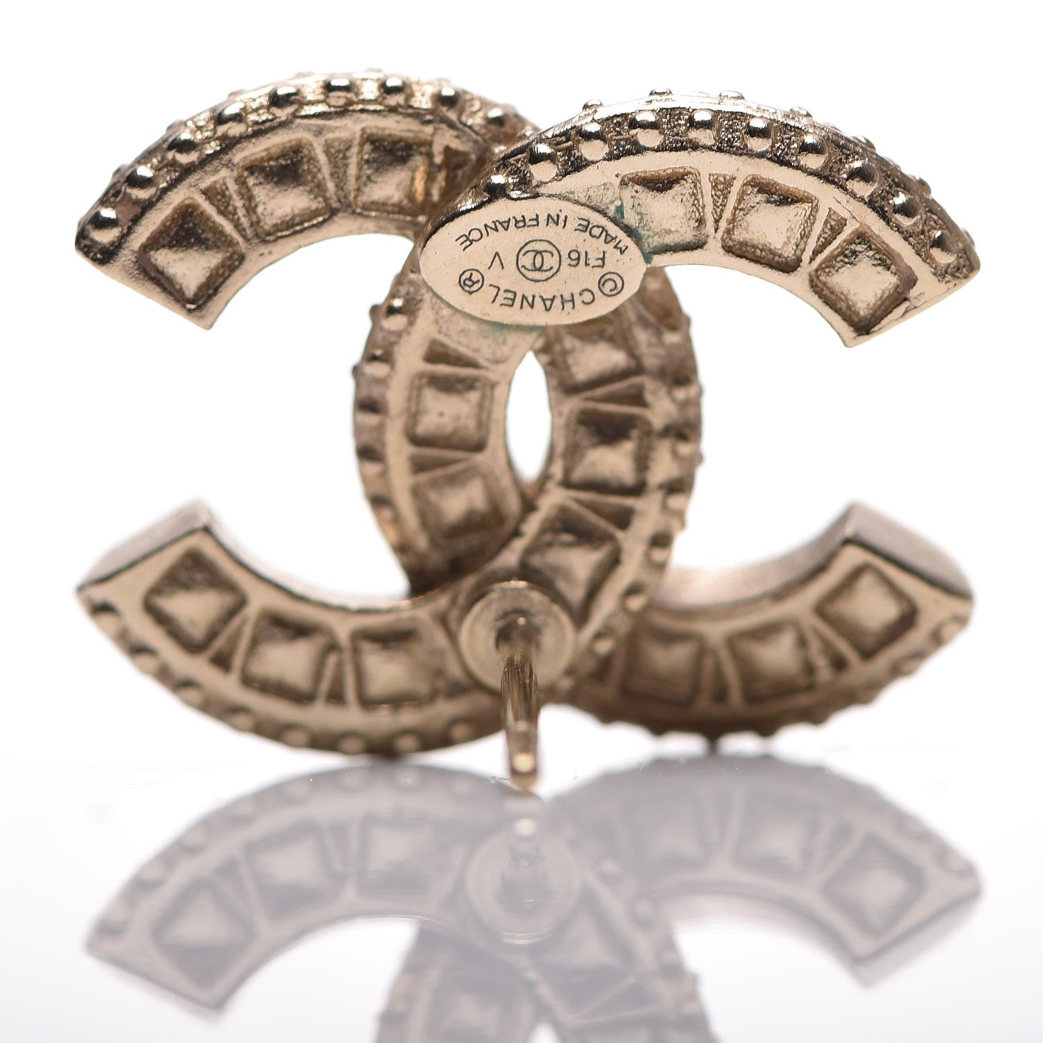 Chanel Crystal Timeless CC Earrings Light Gold 3 of 5