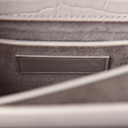 Saint Laurent Calfskin Crocodile Embossed Medium Monogram Sunset Mouse Grey 5 of 13