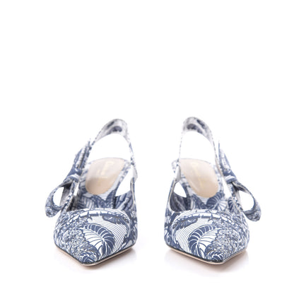 Christian Dior Toile De Jouy Tropicalia Sweet D Slingback Pumps 37 Indigo White 3 of 9