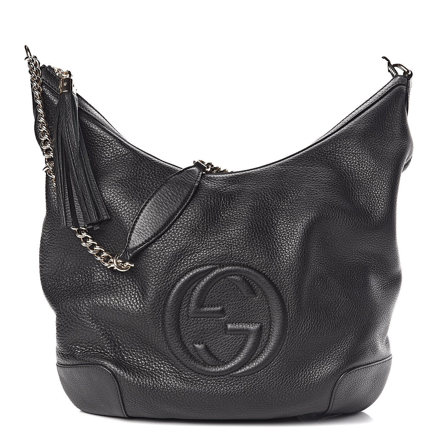 Pebbled Calfskin Medium Soho Chain Hobo Black