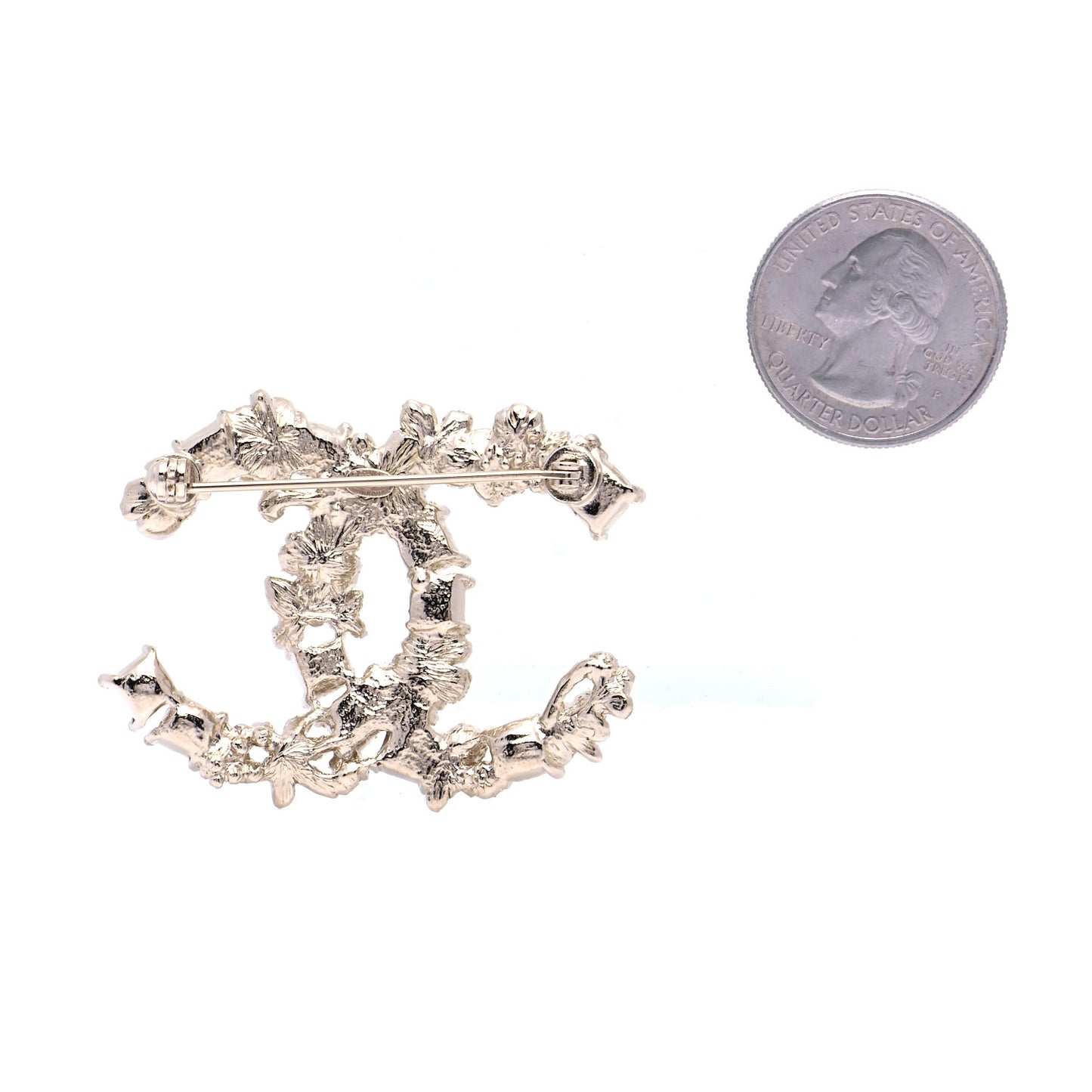 Pearl Crystal CC Flower Brooch White Nacre Gold