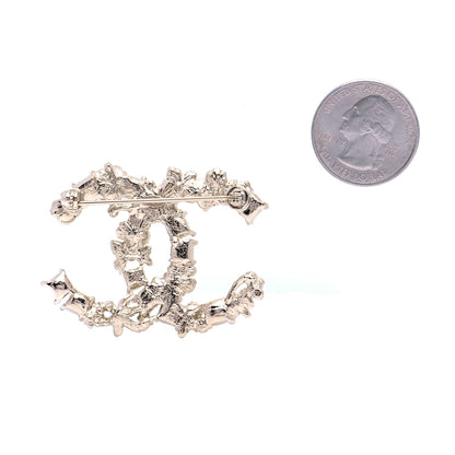 Chanel Pearl Crystal CC Flower Brooch White Nacre Gold 2 of 5