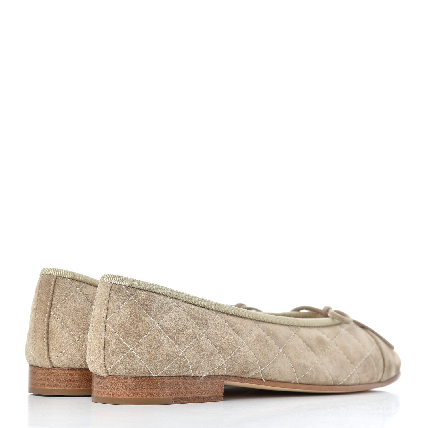 Chanel Suede Calfskin Quilted Cap Toe CC Ballerina Flats 35.5 Beige 4 of 9