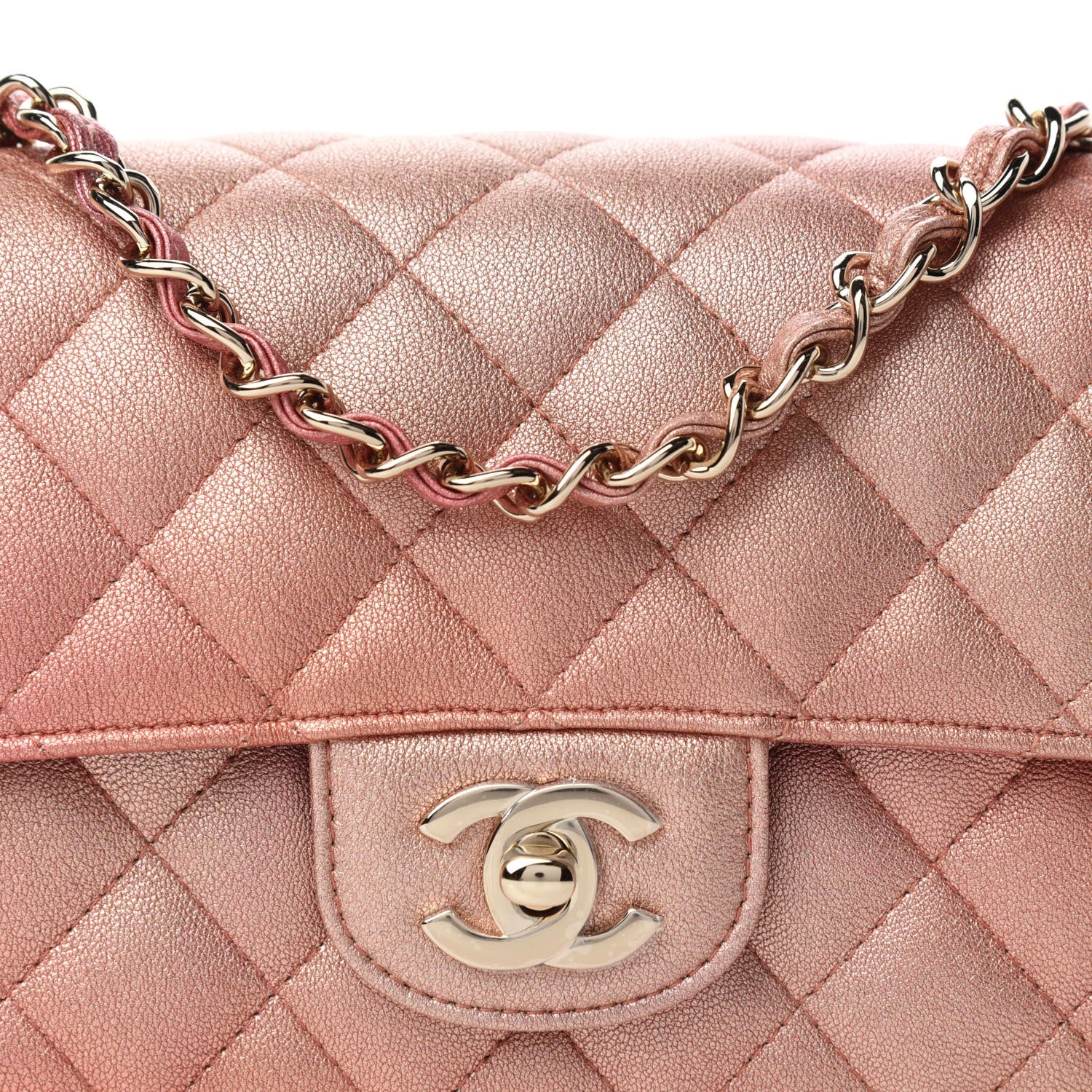 Chanel Metallic Lambskin Quilted Ombre Mini Rectangular Flap Pink 10 of 11