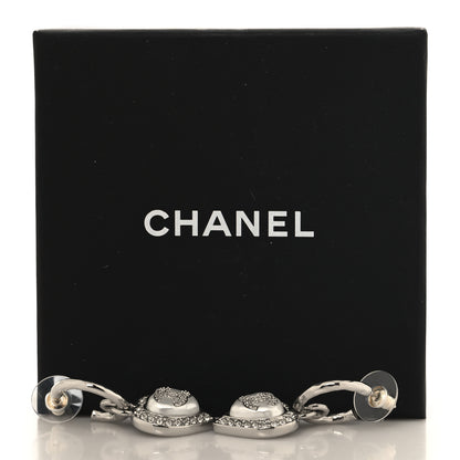 Chanel Pearl Crystal CC Heart Drop Earrings Silver 5 of 5