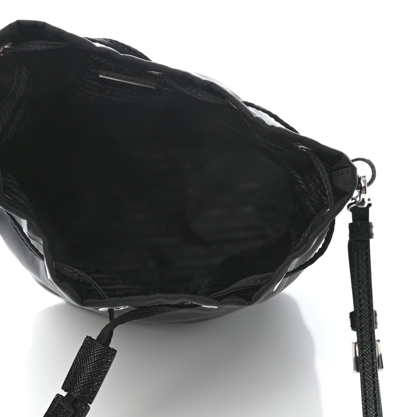 Saffiano Tessuto Nylon Vela Bucket Wristlet Black