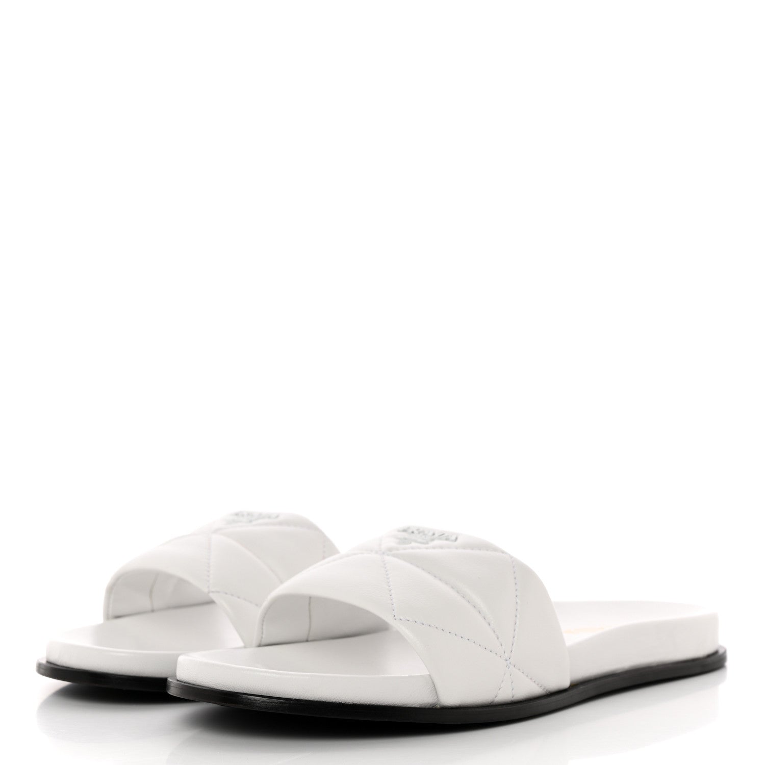 Prada Nappa Logo Quilted Slide Sandals 38 White 3 of 13