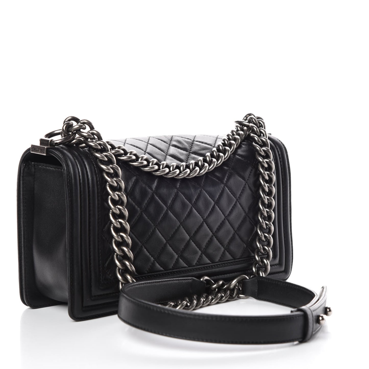 Lambskin Quilted Medium Boy Flap Black