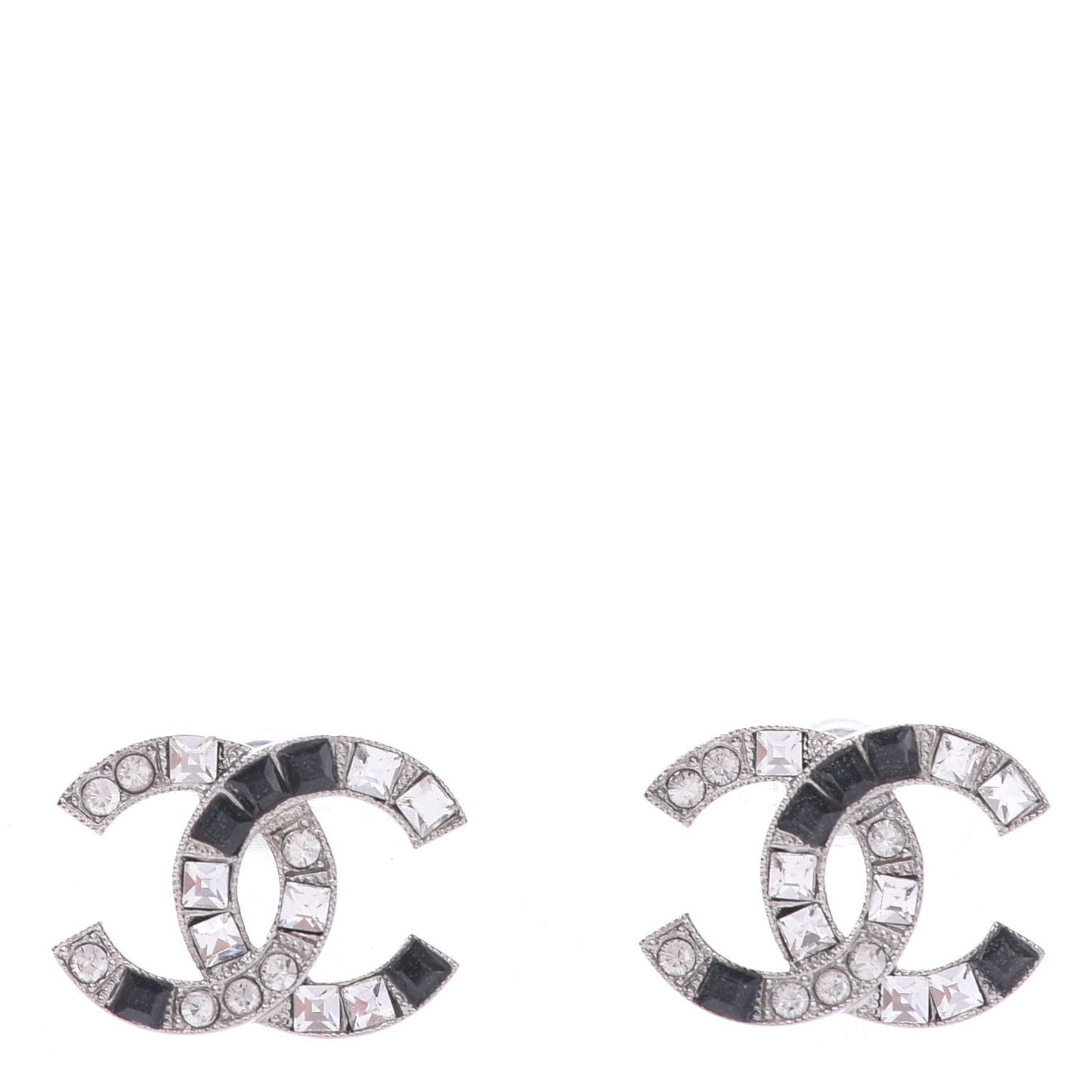 Baguette Crystal CC Earrings Silver Black