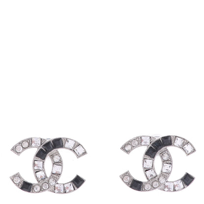 Chanel Baguette Crystal CC Earrings Silver Black 1 of 4