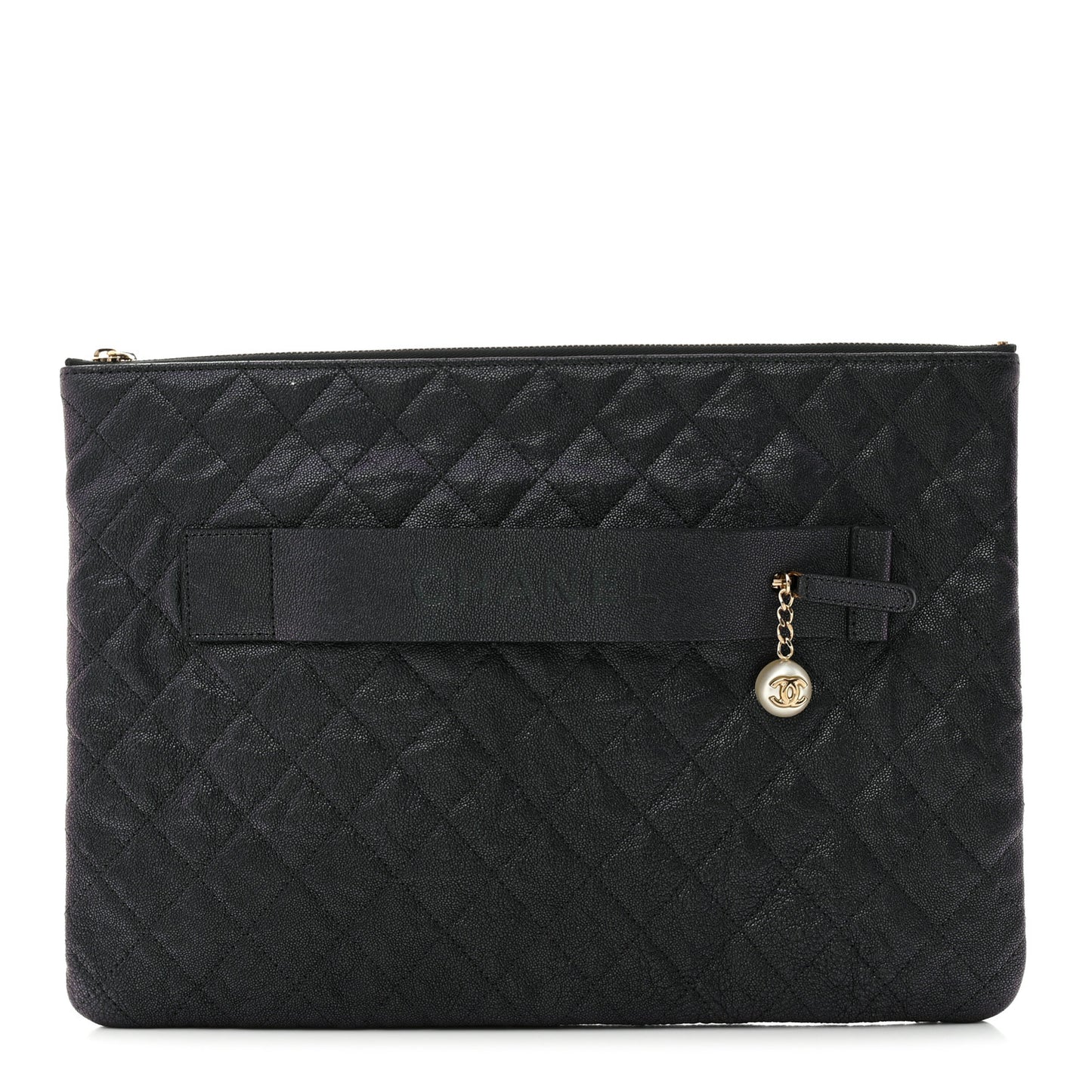 Iridescent Caviar Large Night by the C Pouch Clutch Black