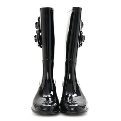 Chanel Rubber Camellia Rain Boots 39 Black 3 of 7
