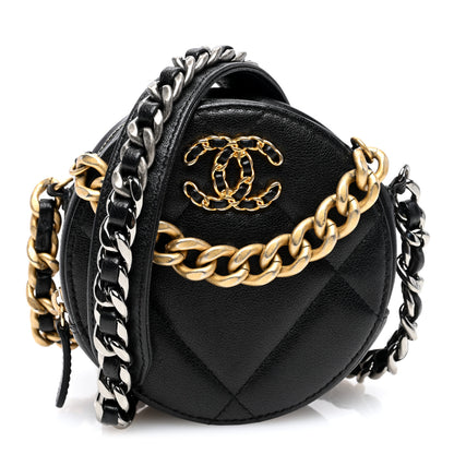 Chanel Lambskin Quilted Chanel 19 Round Clutch With Chain Black 1 of 10