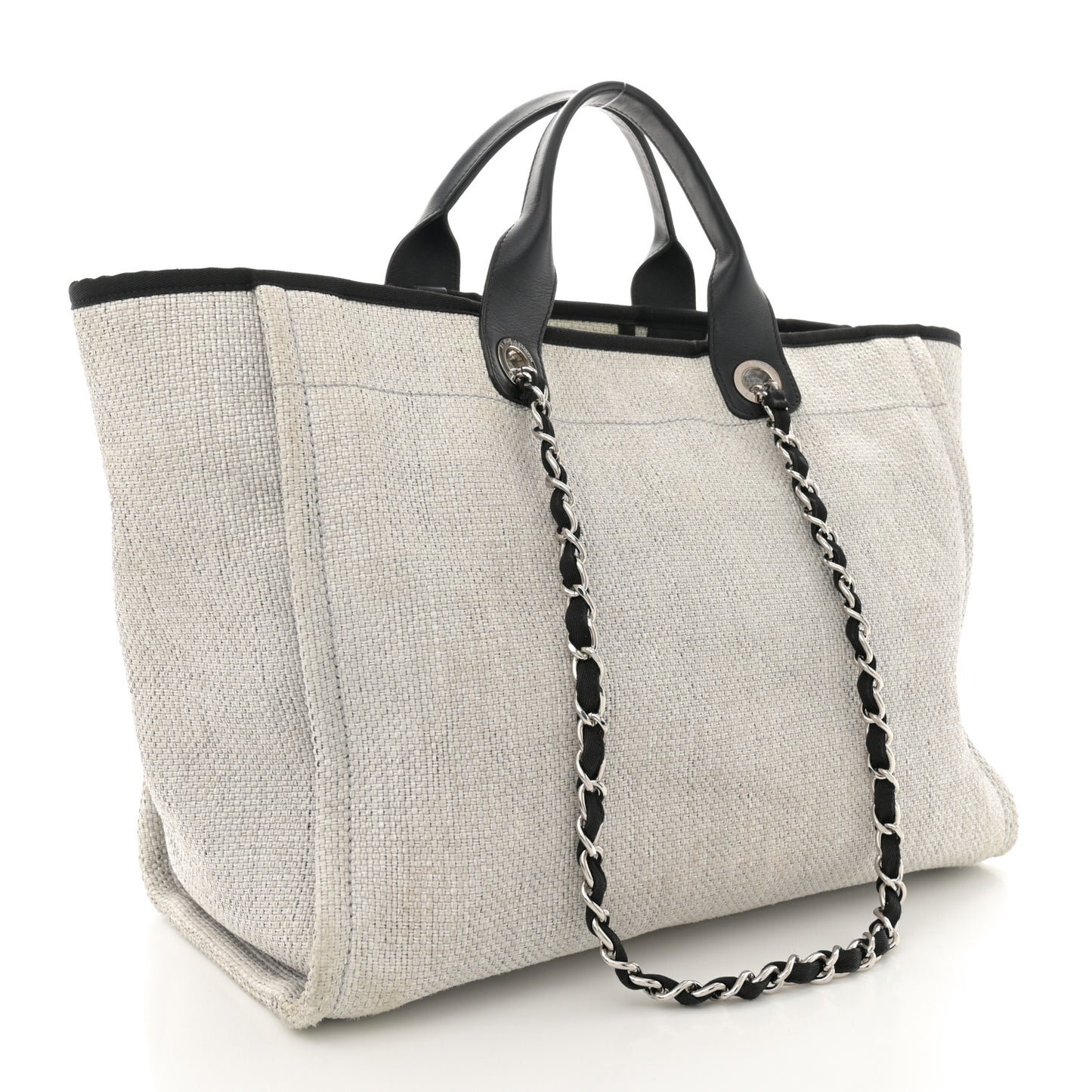 Woven Straw Raffia Medium Deauville Tote Grey