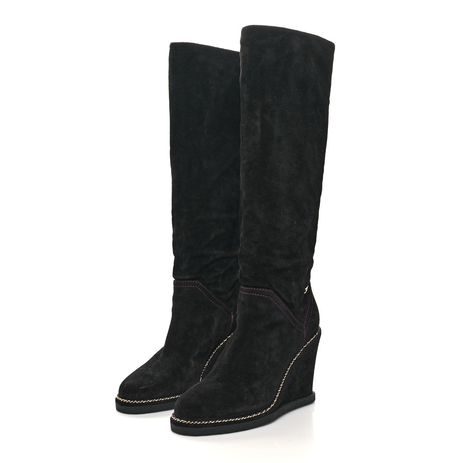 Chanel Suede Calfskin Chain Around High Boots 36 Black 3 of 6