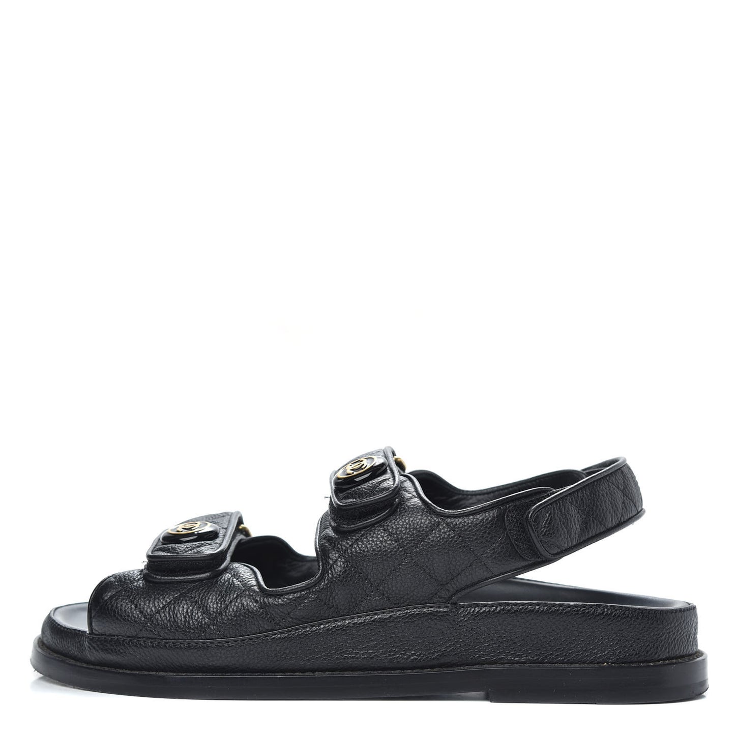Grained Calfskin Velcro Dad Sandals 37.5 Black