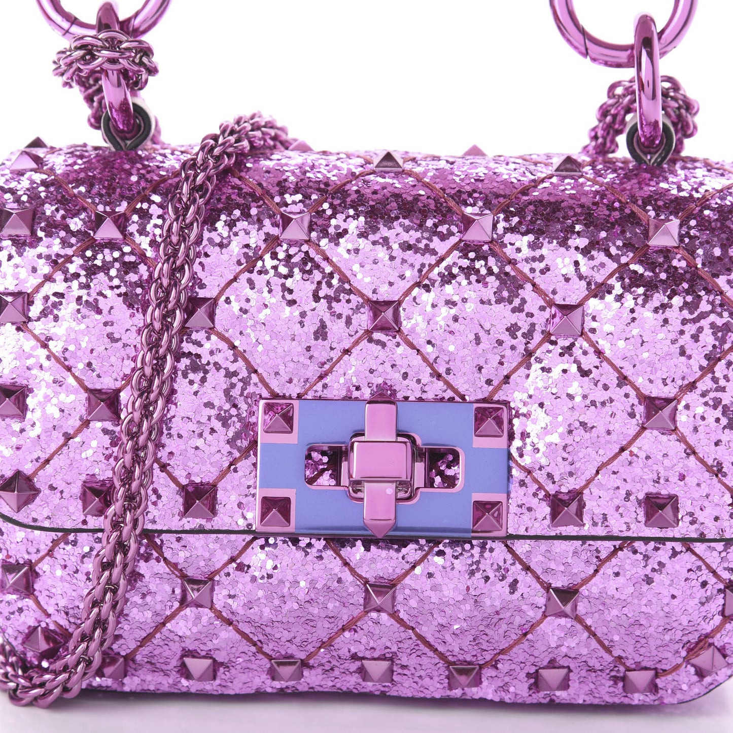 Glitter Micro Rockstud Spike Shoulder Bag Water Lilac
