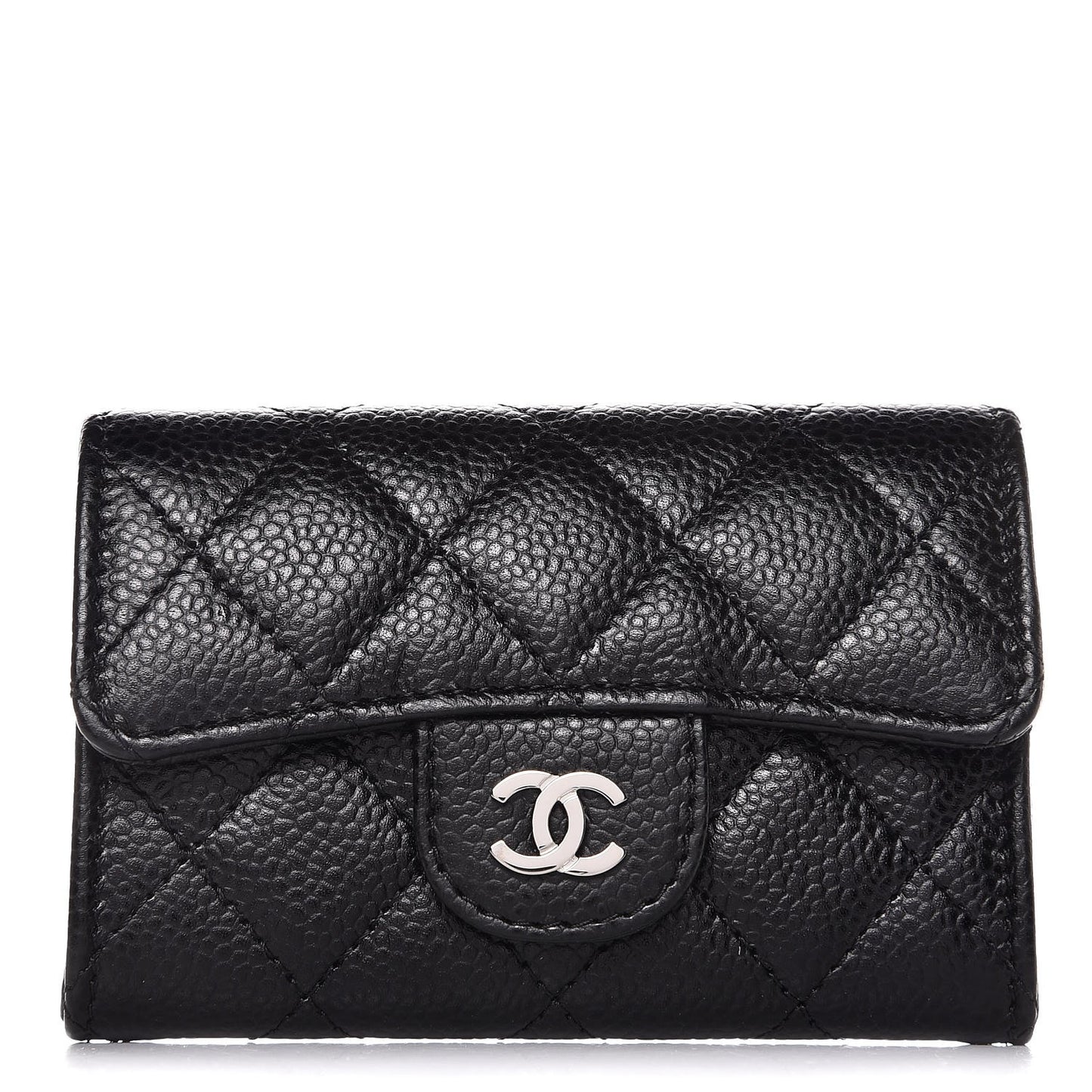 Caviar Quilted Flap Card Holder Black