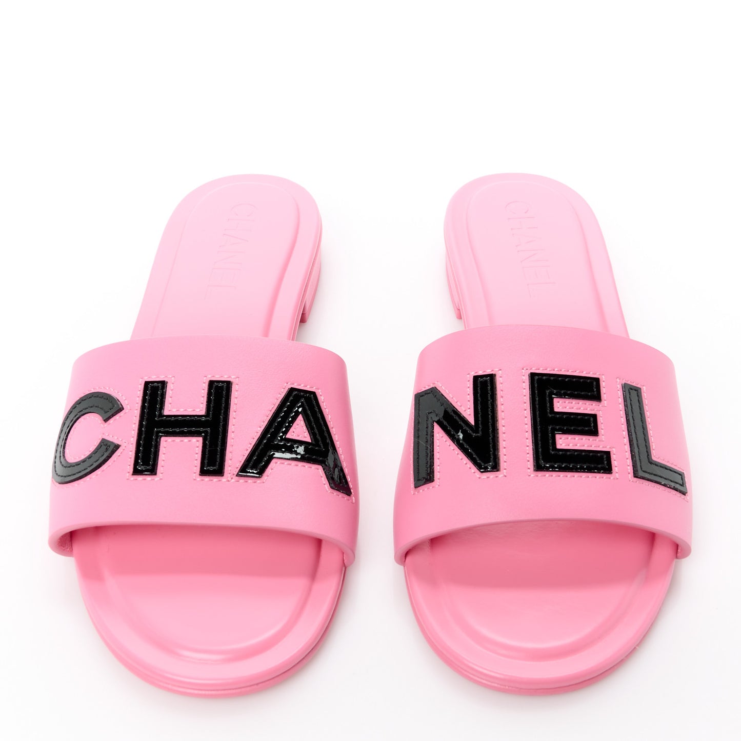 Calfskin Patent Calfskin Logo Mules 39 Pink Black