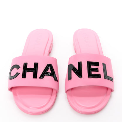 Chanel Calfskin Patent Calfskin Logo Mules 39 Pink Black 2 of 8