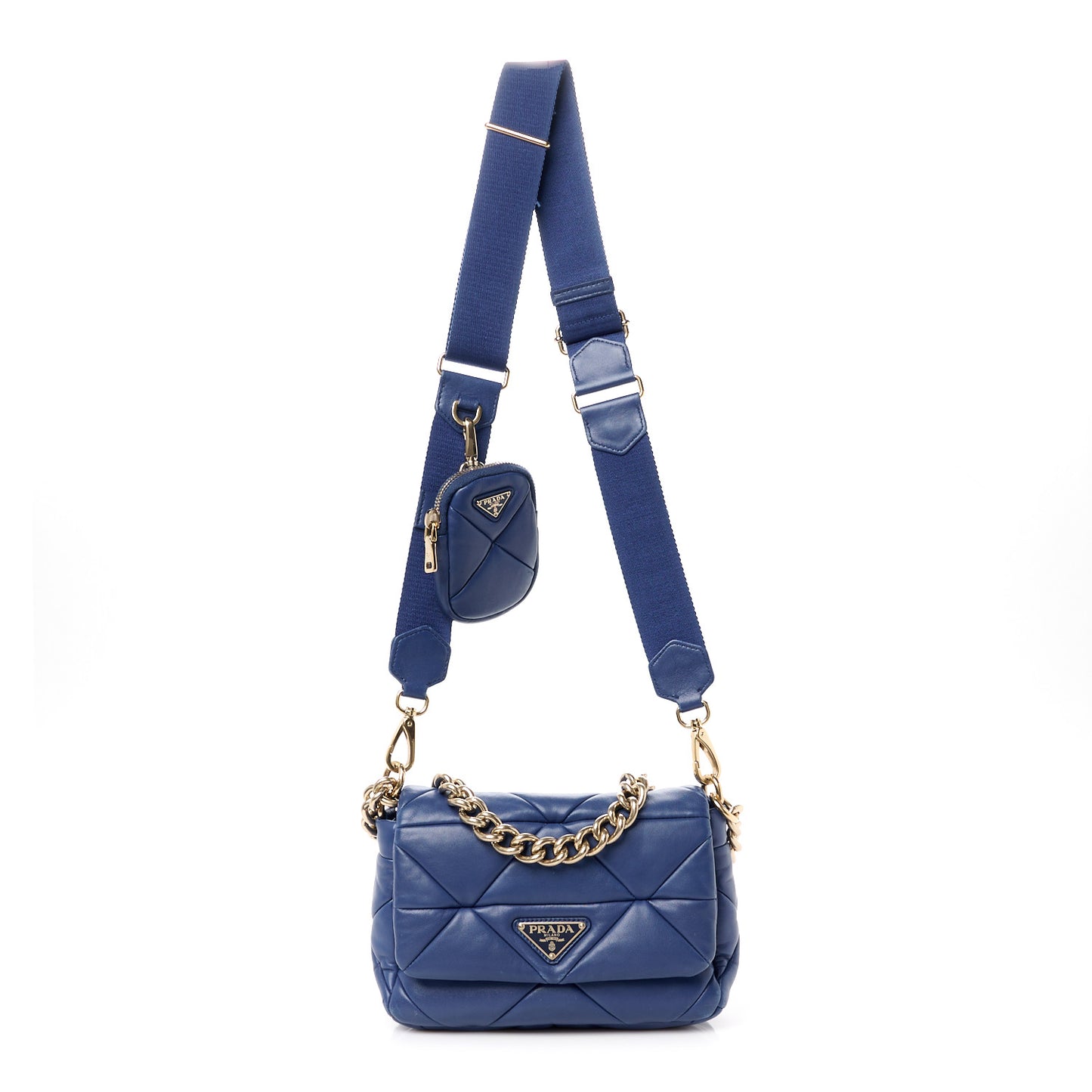 Nappa Re-Nylon Triangle Quilted Patchwork System Flap Shoulder Bag Royal