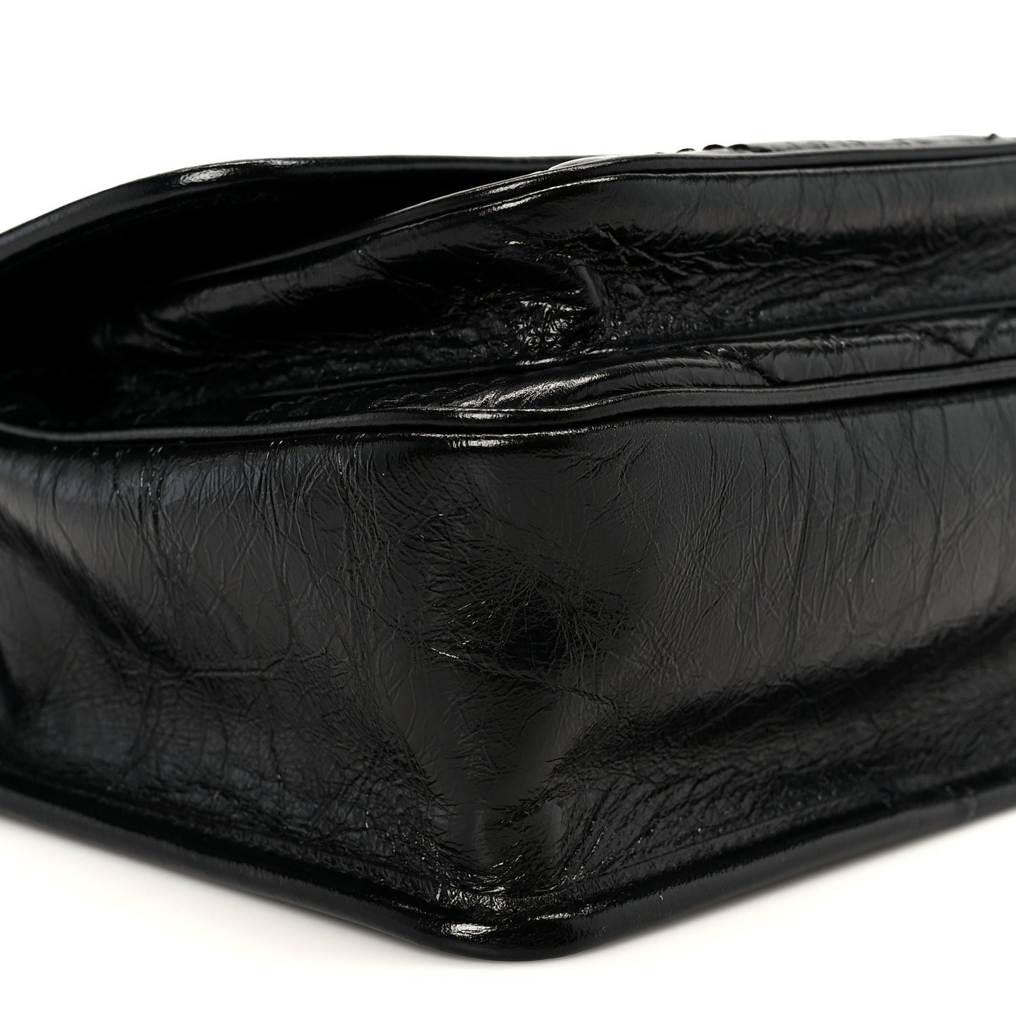 Crinkled Calfskin Matelasse Monogram Baby Niki Chain Satchel Black
