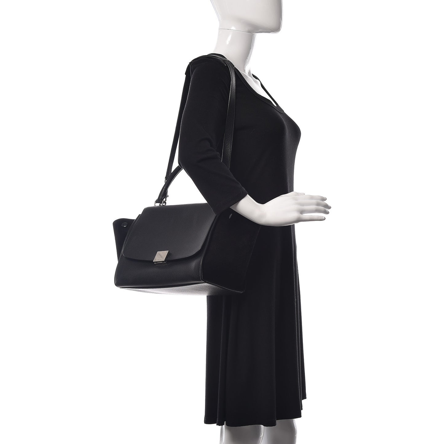Drummed Calfskin Suede Small Trapeze Black