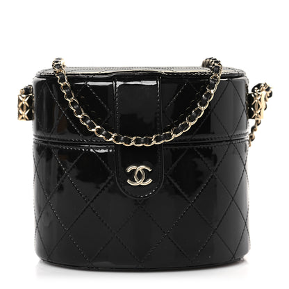 Chanel Patent Quilted Round Clutch With Chain Black 1 of 10