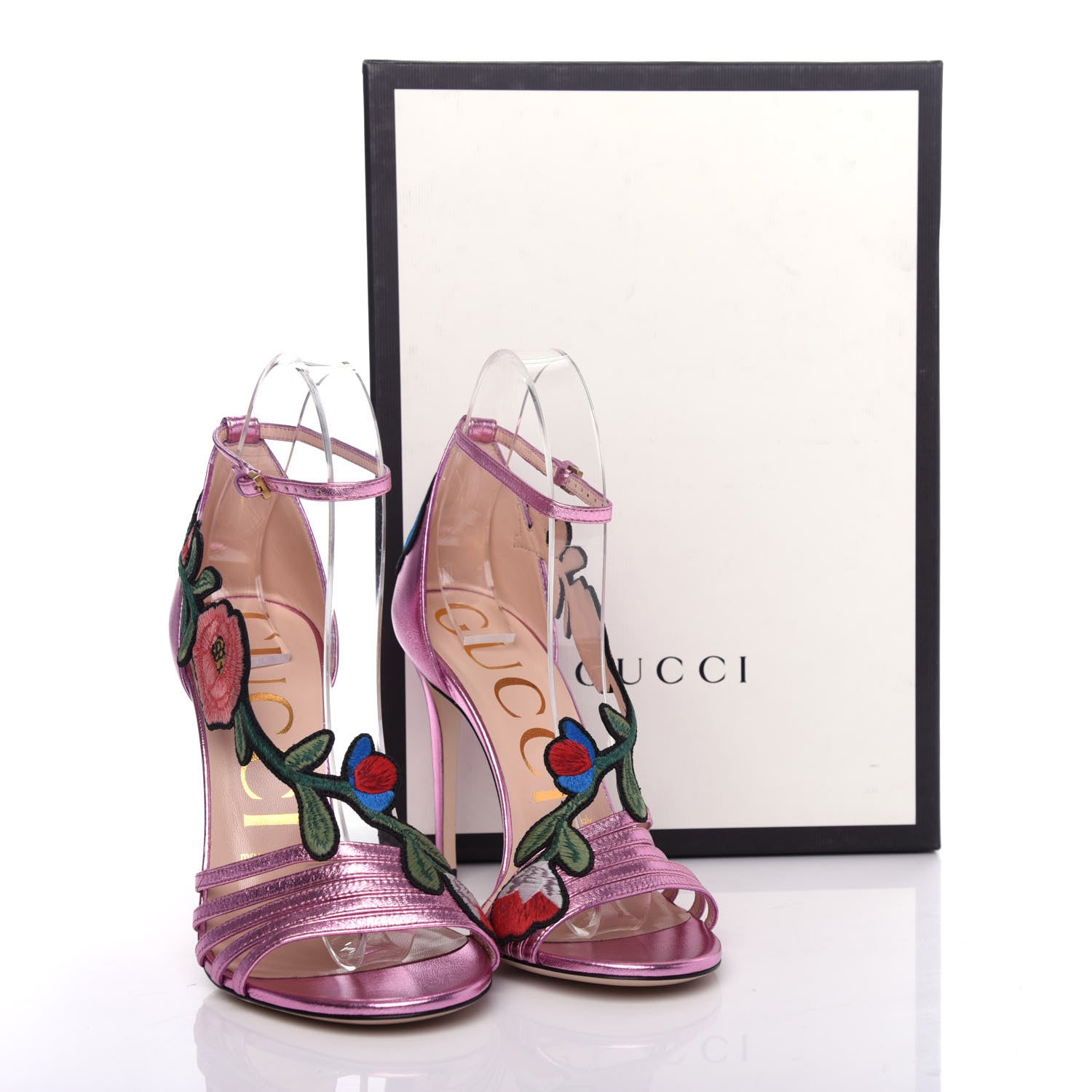 Gucci Metallic Nappa Ophelia High Heel Sandals 37 Rosa 10 of 10