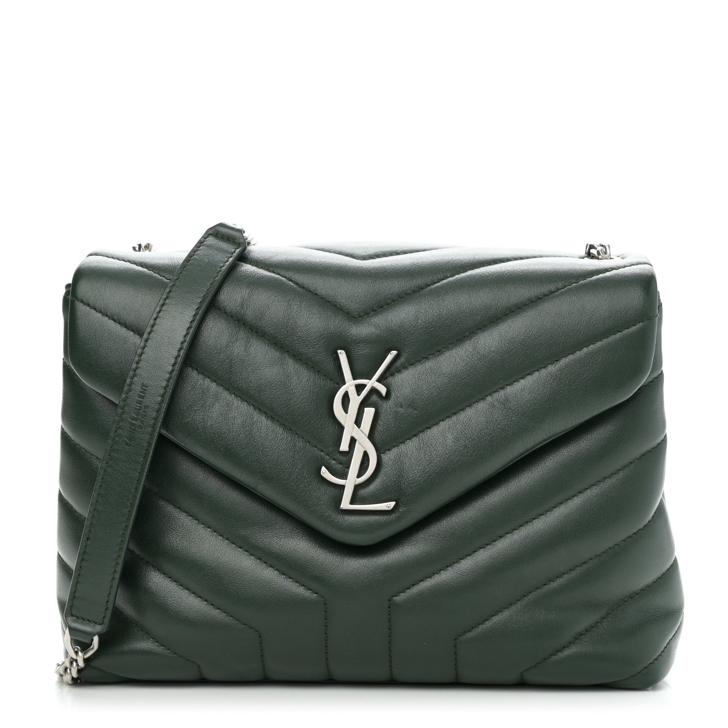 Saint Laurent Calfskin Y Quilted Monogram Small Loulou Chain Satchel Olive 1 of 9