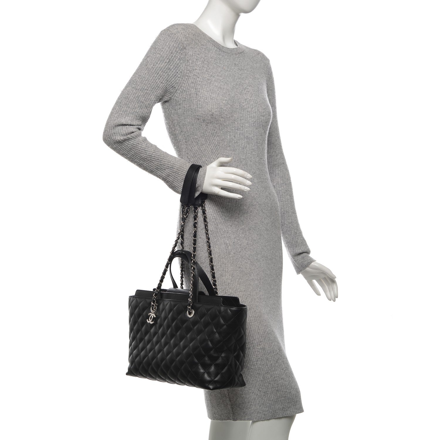 Chanel Calfskin Quilted Large Shopping Tote Black 2 of 7