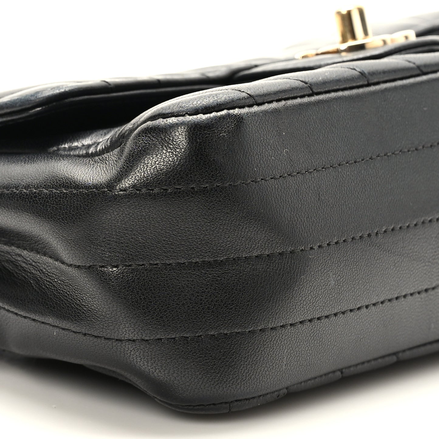 Lambskin Chevron Quilted Mini Rectangular Flap Black