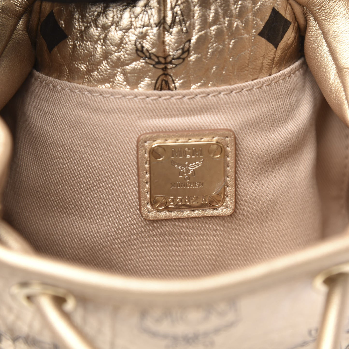 Metallic Visetos Zoo Dog Drawstring Bucket Bag Gold