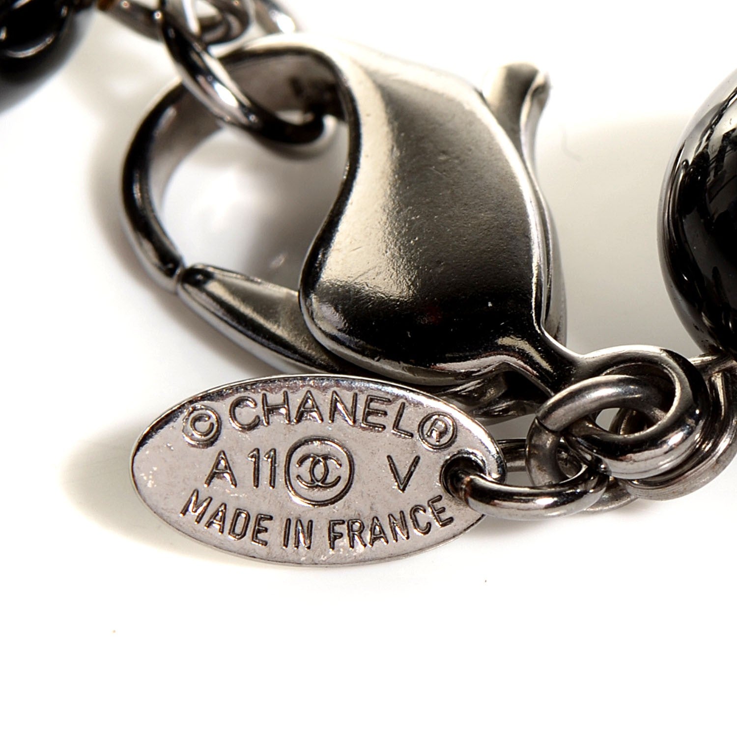 Chanel Ruthenium Pearl Beaded CC Long Necklace Black 3 of 5