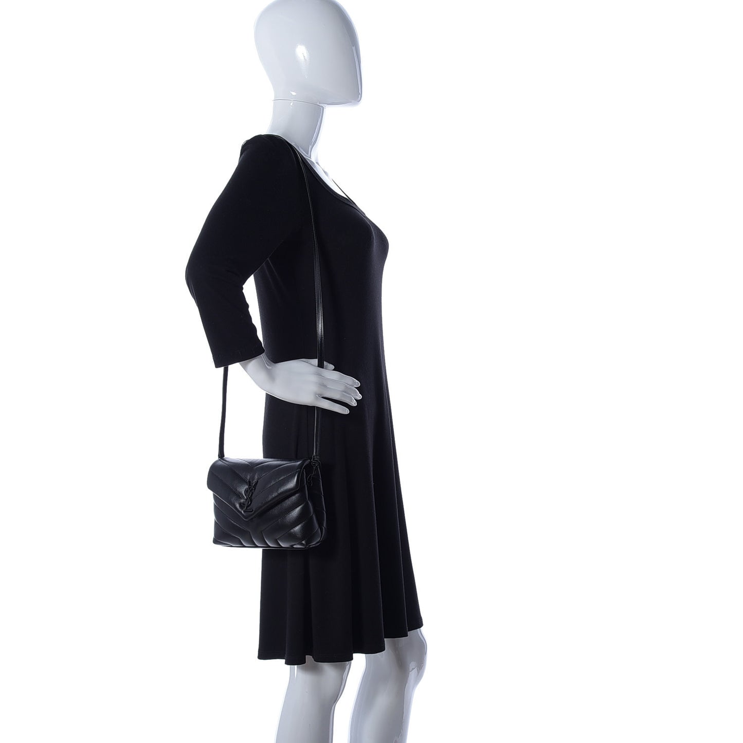 Calfskin Y Quilted Monogram Toy Loulou Crossbody Bag Black