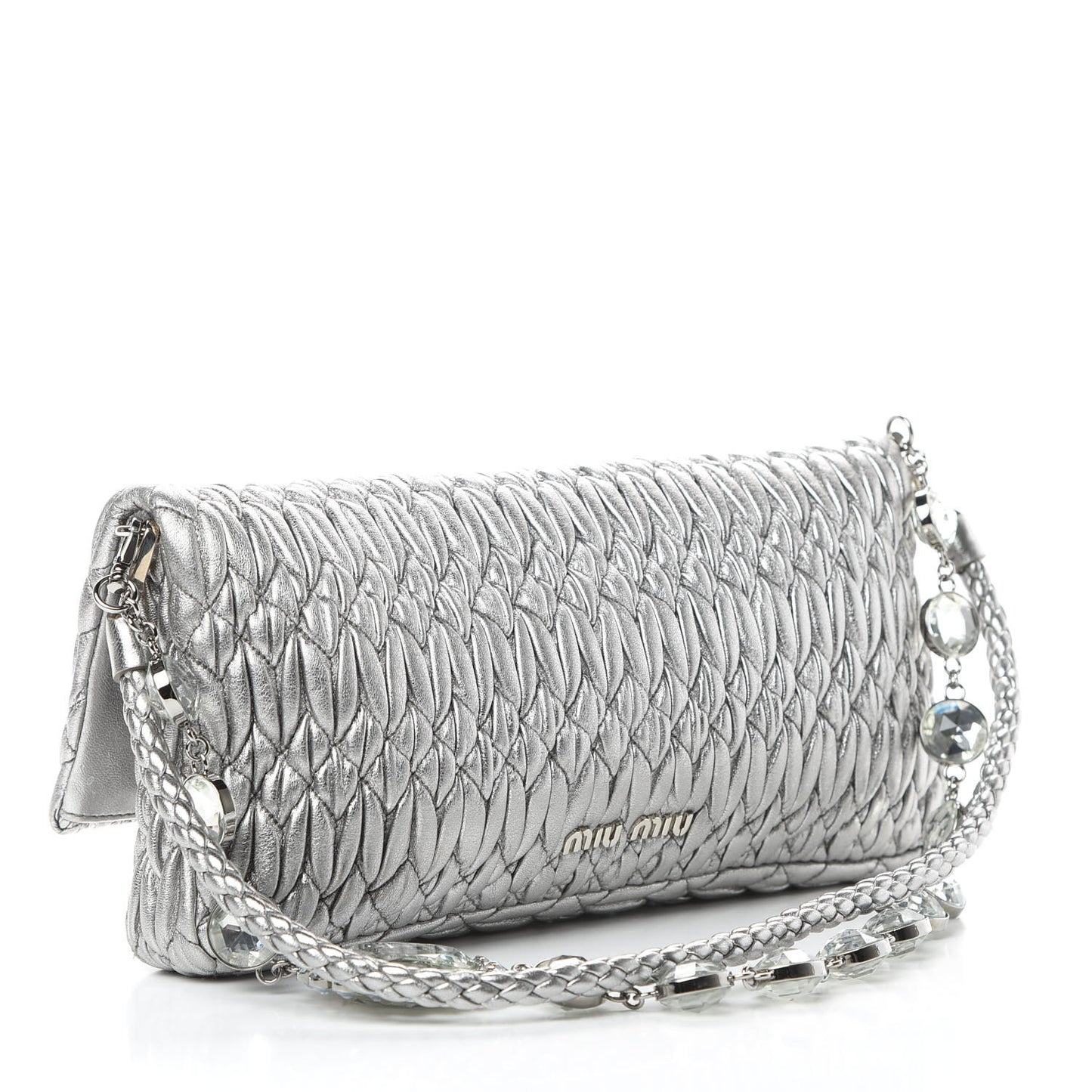 Nappa Matelasse Crystal Flap Clutch Cromo