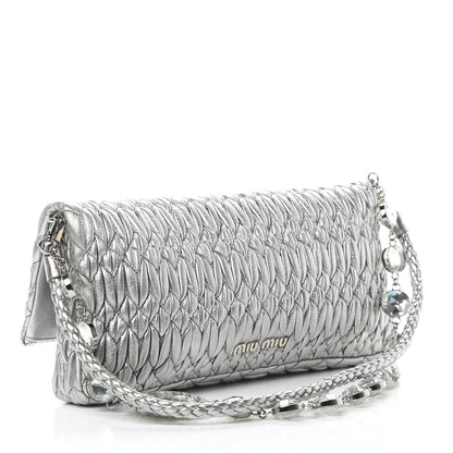 Miu Miu Nappa Matelasse Crystal Flap Clutch Cromo 3 of 13