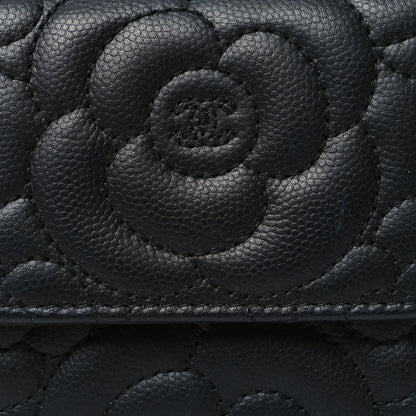 Chanel Caviar Camellia Embossed Compact Wallet Black 8 of 10