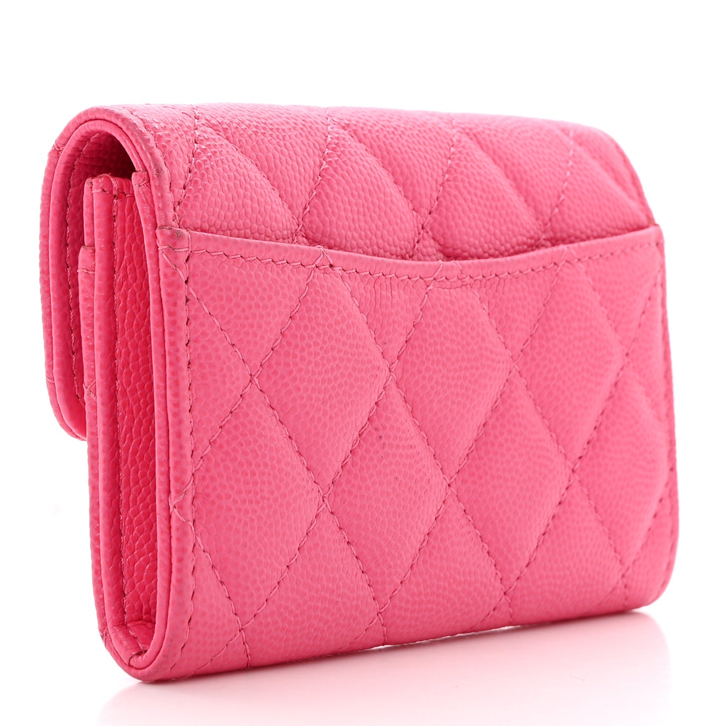 Caviar Quilted Flap Card Holder Wallet Pink