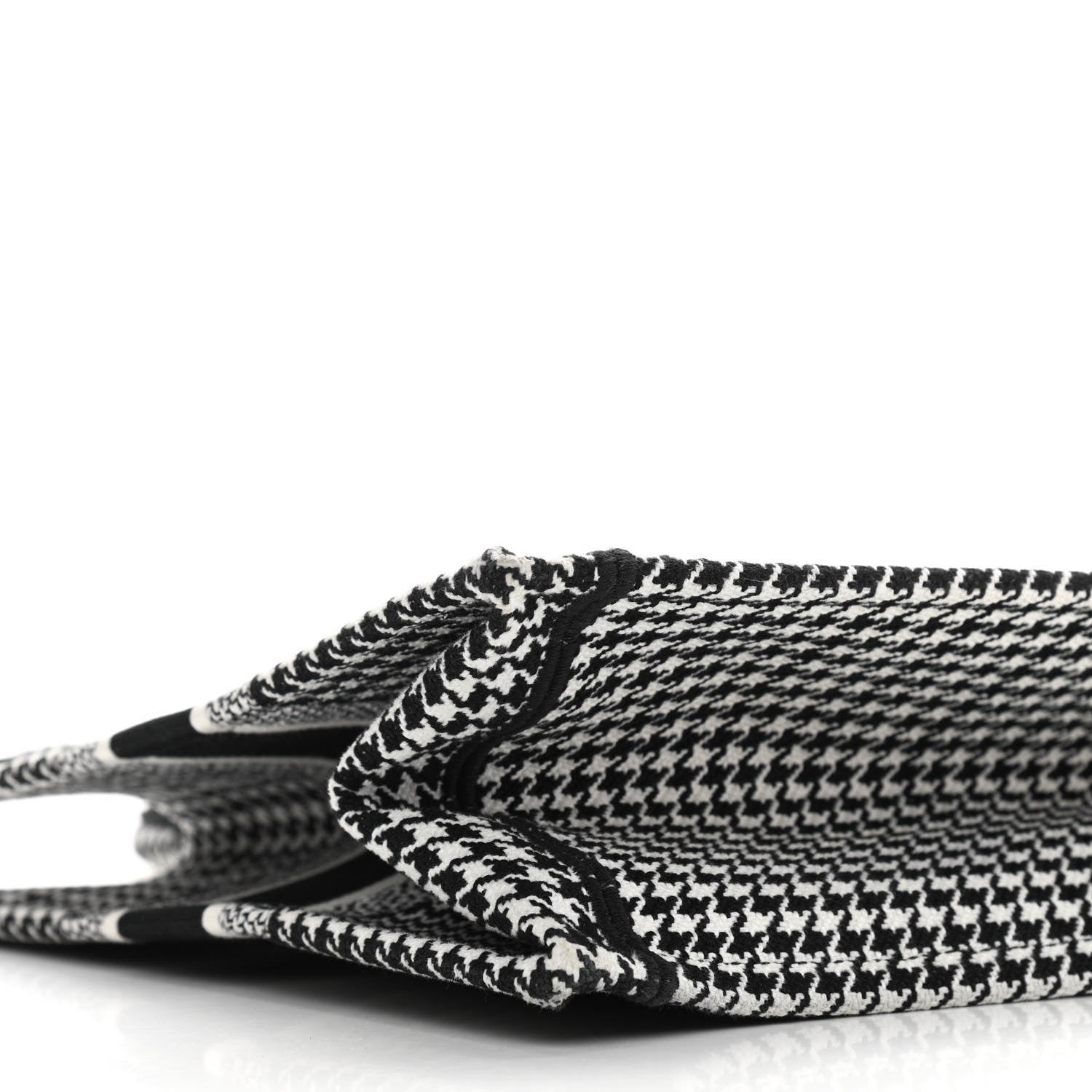 Christian Dior Canvas Houndstooth Embroidered Medium Book Tote Black White 8 of 10