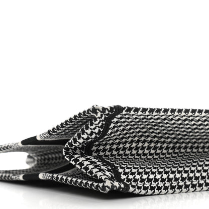 Christian Dior Canvas Houndstooth Embroidered Medium Book Tote Black White 8 of 10