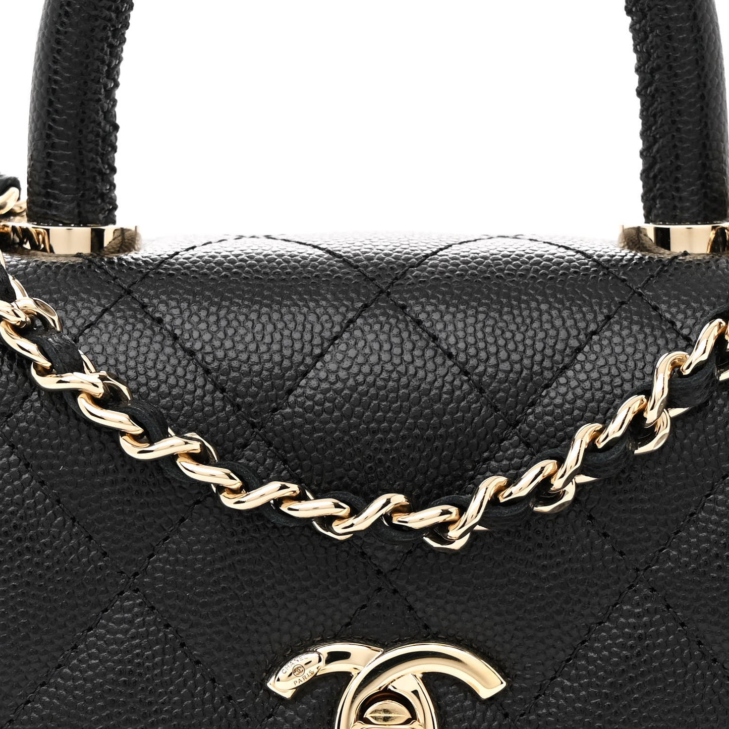 Caviar Quilted Coco Handle Clutch With Chain Black