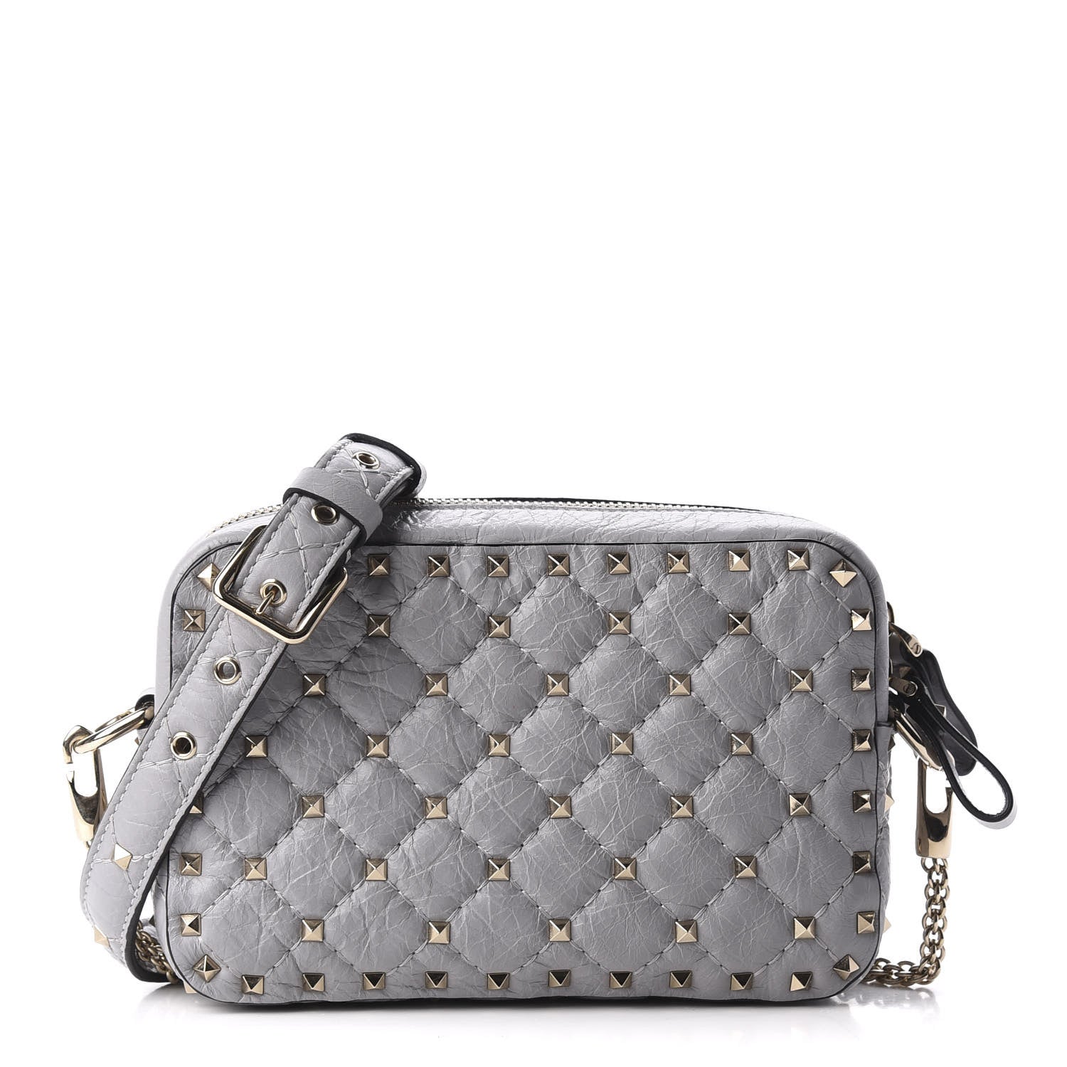 Valentino Garavani Craquele Nappa Rockstud Spike Camera Crossbody Bag Pastel Grey 1 of 9