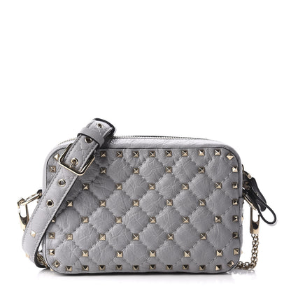 Valentino Garavani Craquele Nappa Rockstud Spike Camera Crossbody Bag Pastel Grey 1 of 9