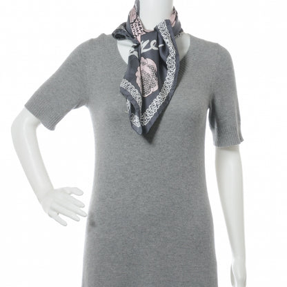 Chanel Silk Camellia Flower Scarf Pink Grey 5 of 8