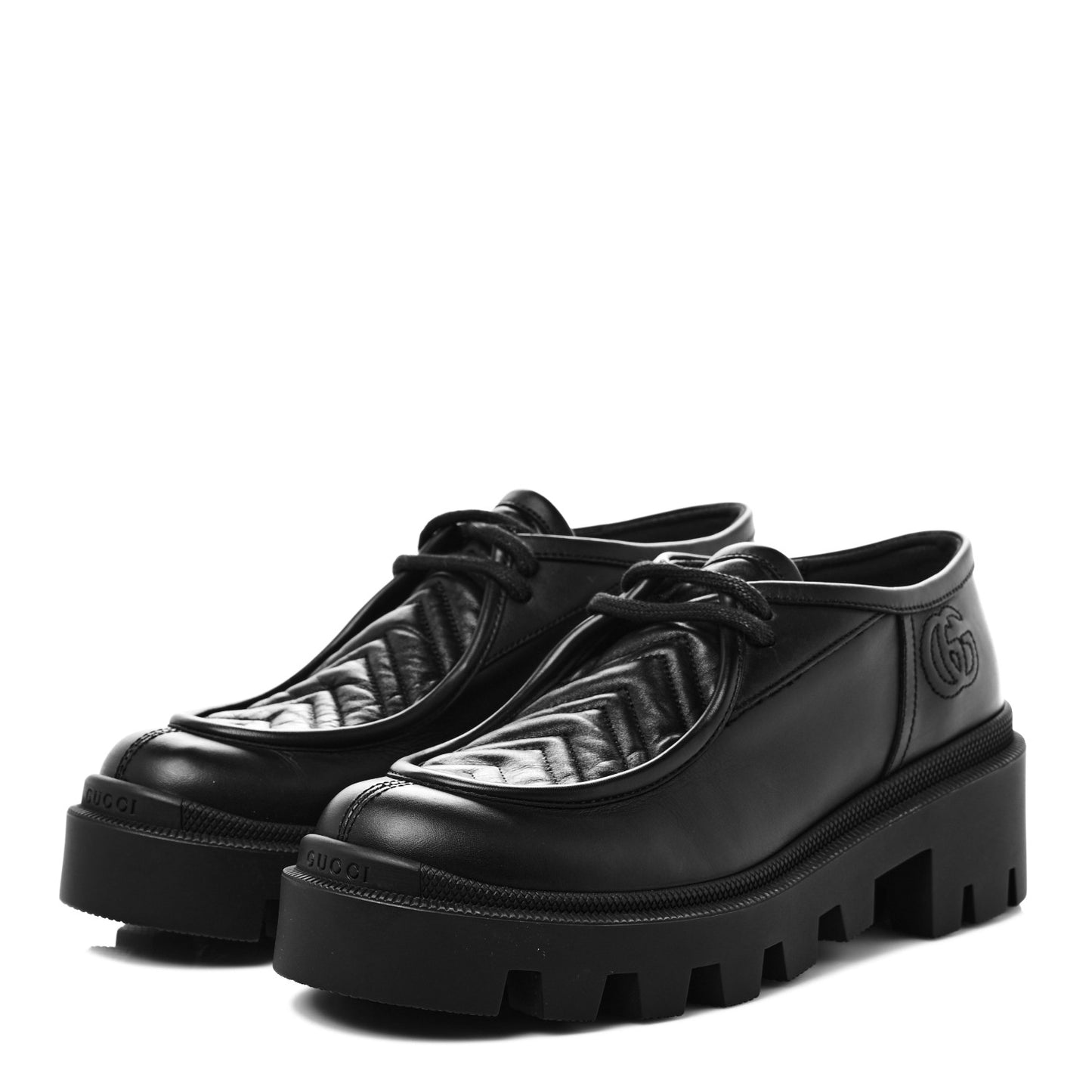 Calfskin Nappa Matelasse Lug Sole Derby Loafers 37 Black
