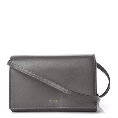 Tom Ford Calfskin Wallet On Crossbody Strap Grey 1 of 11